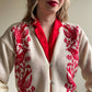 1950s White Cardigan With Red Bird Pattern (M/L)