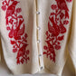 1950s White Cardigan With Red Bird Pattern (M/L)