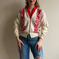 1950s White Cardigan With Red Bird Pattern (M/L)