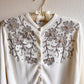1950s White Cardigan With Floral Embellishments (M)