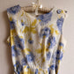 1950s White Pleated Dress With Soft Blue Florals (M)