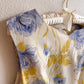 1950s White Pleated Dress With Soft Blue Florals (M)