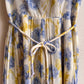 1950s White Pleated Dress With Soft Blue Florals (M)