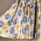 1950s White Pleated Dress With Soft Blue Florals (M)