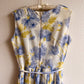 1950s White Pleated Dress With Soft Blue Florals (M)