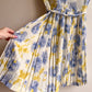 1950s White Pleated Dress With Soft Blue Florals (M)