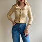 1950s Wool Waffle Knit Cardigan With Brass Buttons (XS)