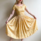 Darling 1950s Yellow Silk Dress With Delicate Print (XS)