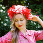1950s Red and Pink Chiffon Flowers Hat