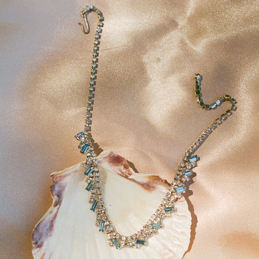 1950s Icy Blue Rhinestones Earring and Necklace Set