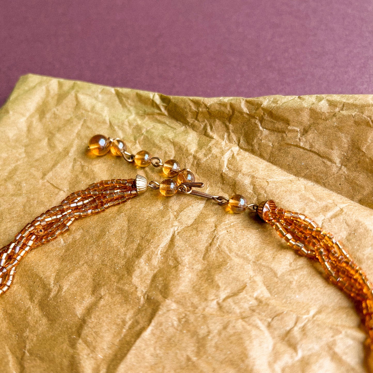 1960s Amber Beaded Lariat Necklace