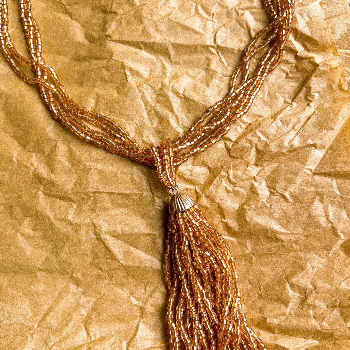 1960s Amber Beaded Lariat Necklace