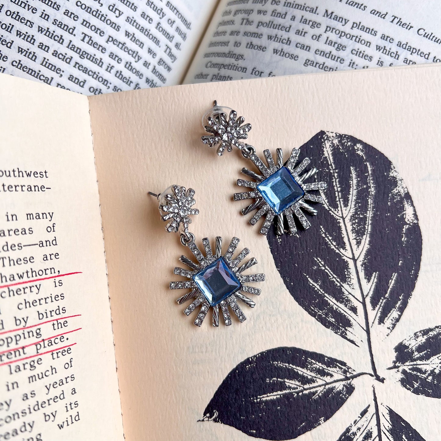 1960s Aquamarine and Rhinestone Starburst Earrings