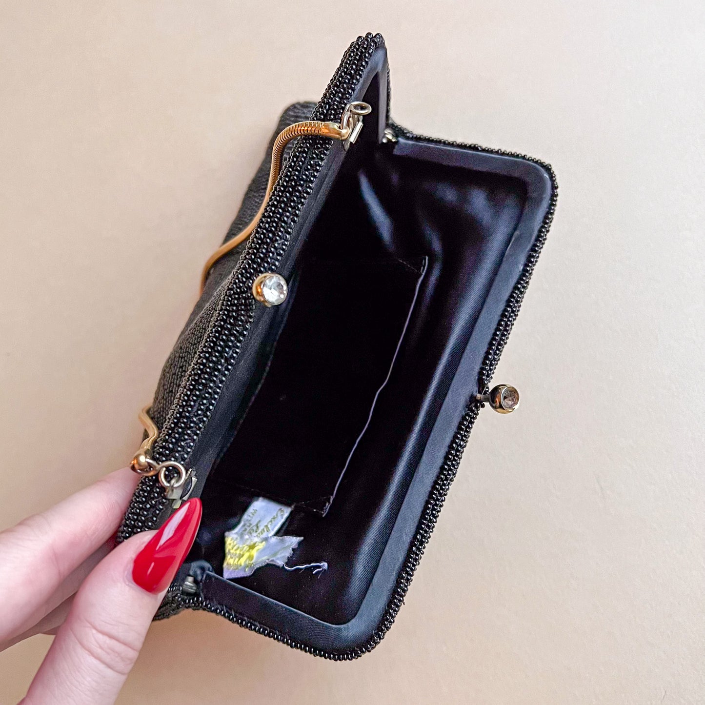 1960s Black Beaded Handbag With Gold Chain
