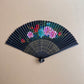 1960s Black Paper Fan With Hand Painted Flowers