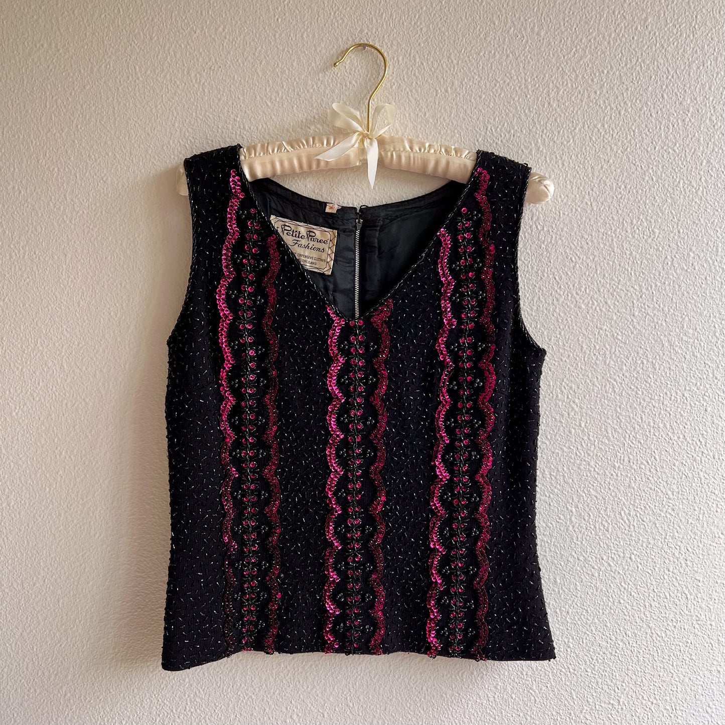 Stunning 1960s Black Knit Top With Purple Sequins (M)