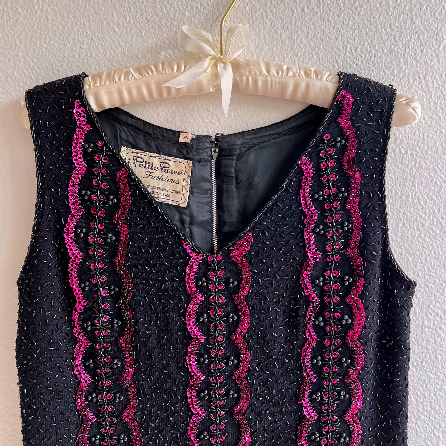 Stunning 1960s Black Knit Top With Purple Sequins (M)