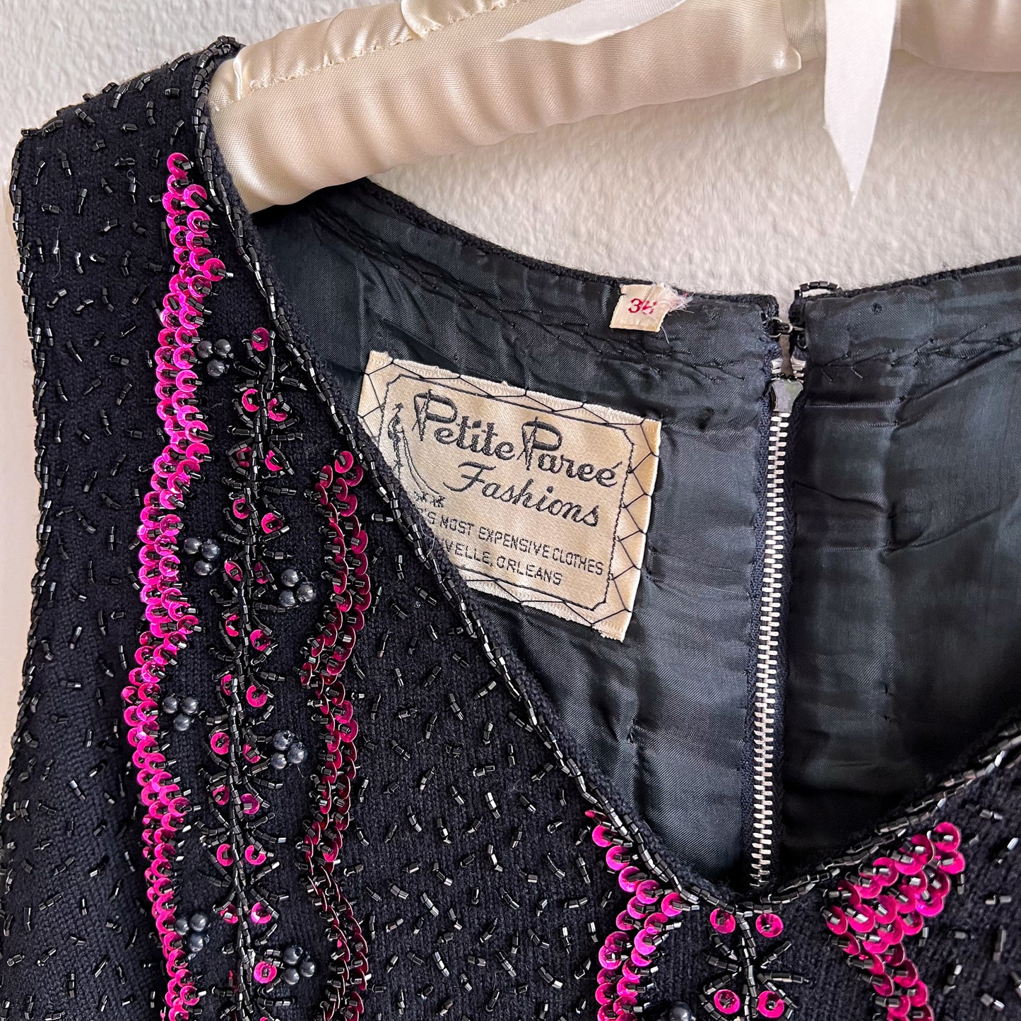 Stunning 1960s Black Knit Top With Purple Sequins (M)