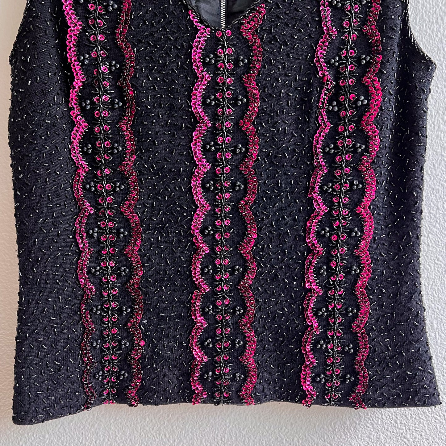 Stunning 1960s Black Knit Top With Purple Sequins (M)