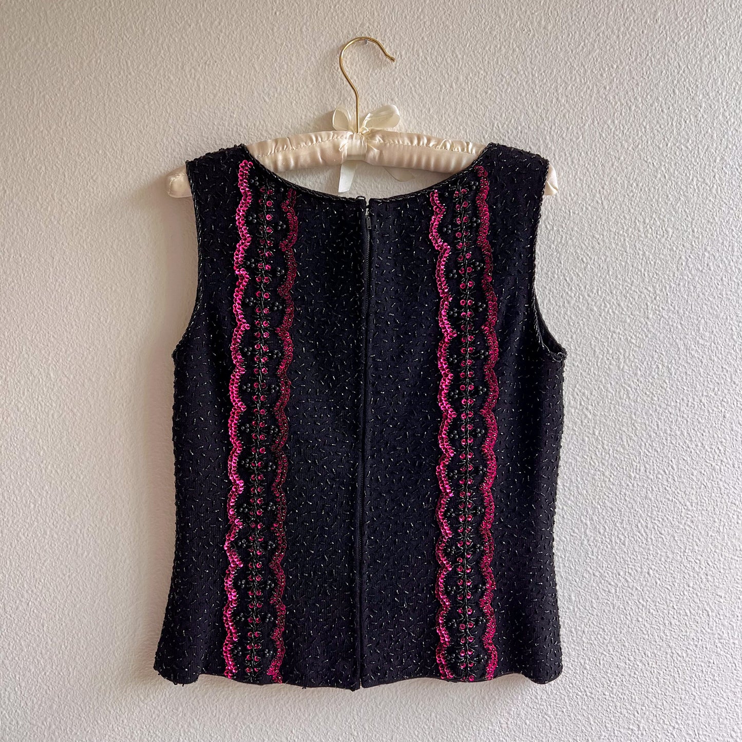 Stunning 1960s Black Knit Top With Purple Sequins (M)