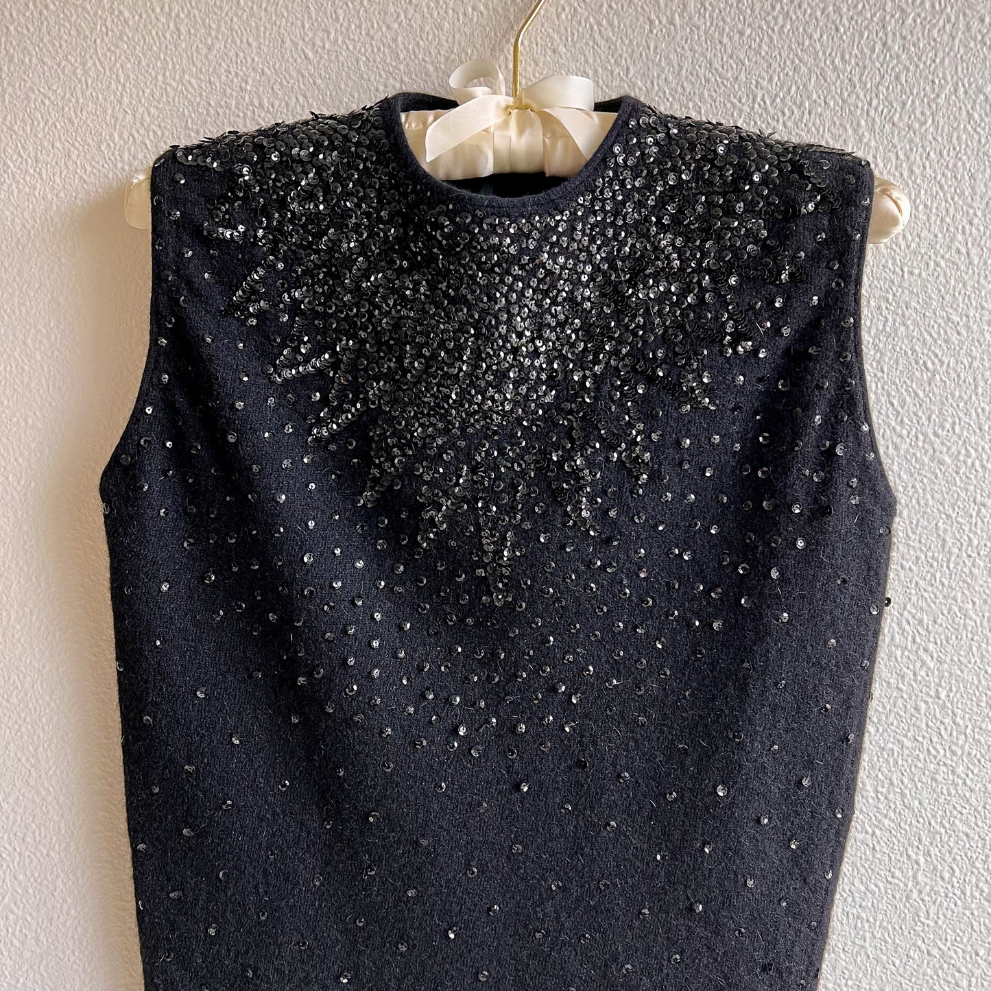 1960s Black Knit Sweater Top With Sequins (S/M)