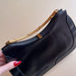 1960s Black Leather Handbag with Gold Etched Handle