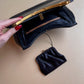 1960s Black Leather Handbag with Gold Etched Handle