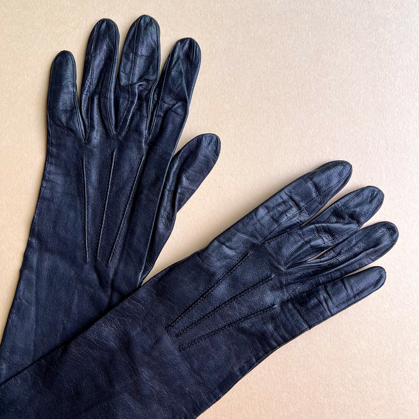 1960s Black Leather Long Gloves