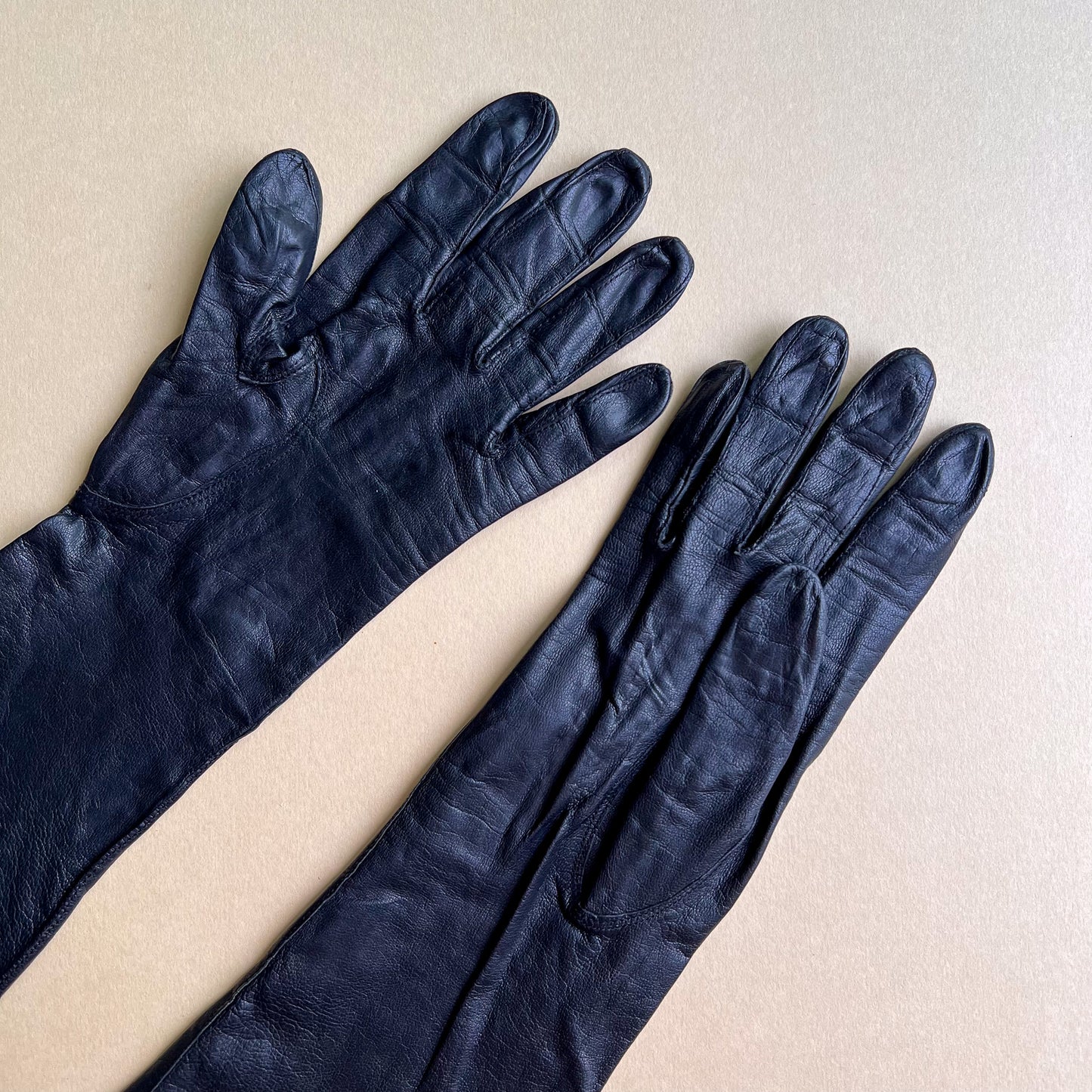 1960s Black Leather Long Gloves