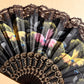 1960s Hand Painted Black Lace Fan