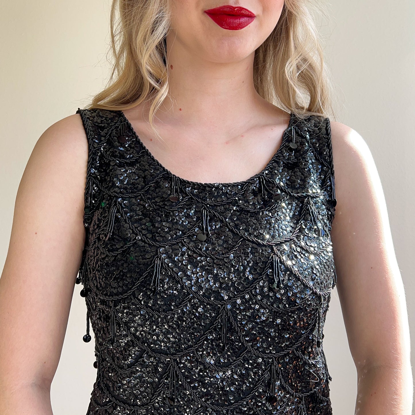 1960s Heavy Black Sequined Blouse (S/M)