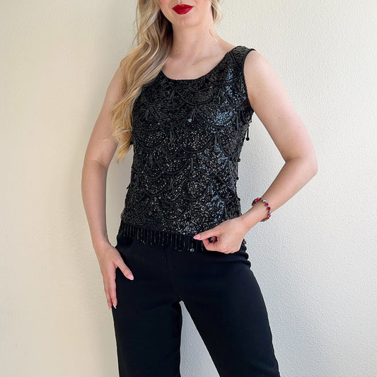 1960s Heavy Black Sequined Blouse (S/M)