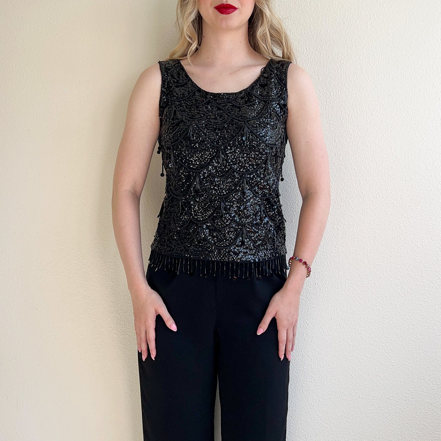 1960s Heavy Black Sequined Blouse (S/M)