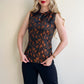 1960s Black Silk Top With Bronze Pattern (M)