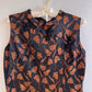 1960s Black Silk Top With Bronze Pattern (M)