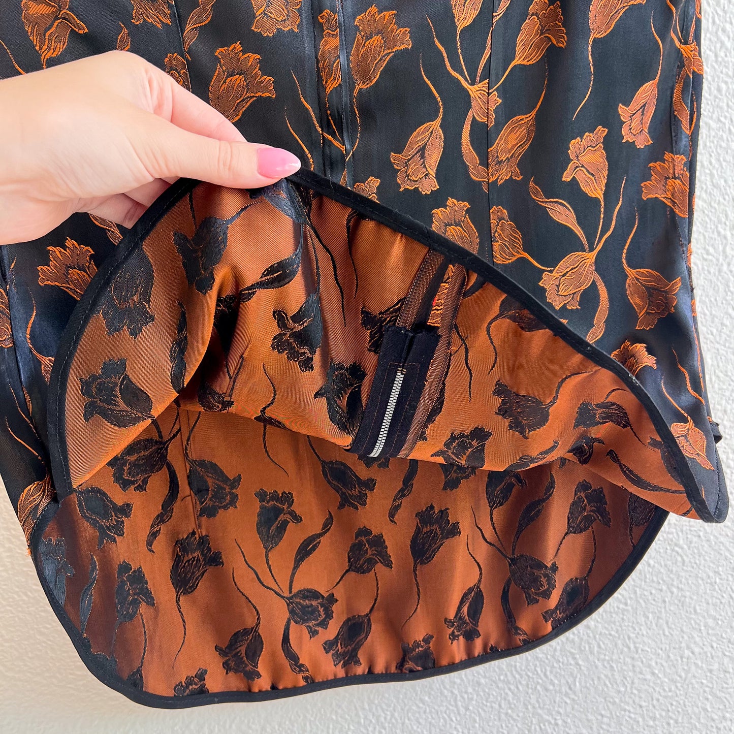 1960s Black Silk Top With Bronze Pattern (M)