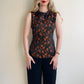 1960s Black Silk Top With Bronze Pattern (M)