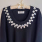 1960s Black Knit Sweater With Large Rhinestones (L/XL)