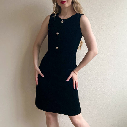 1960s Black Velvet Party Dress With Rhinestones (S)
