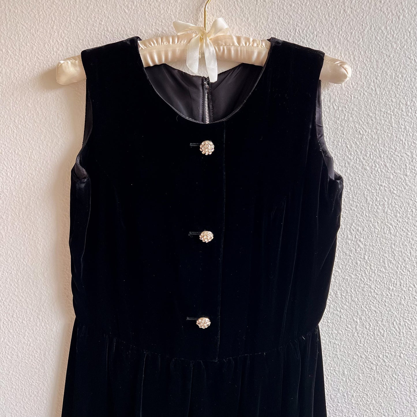 1960s Black Velvet Party Dress With Rhinestones (S)