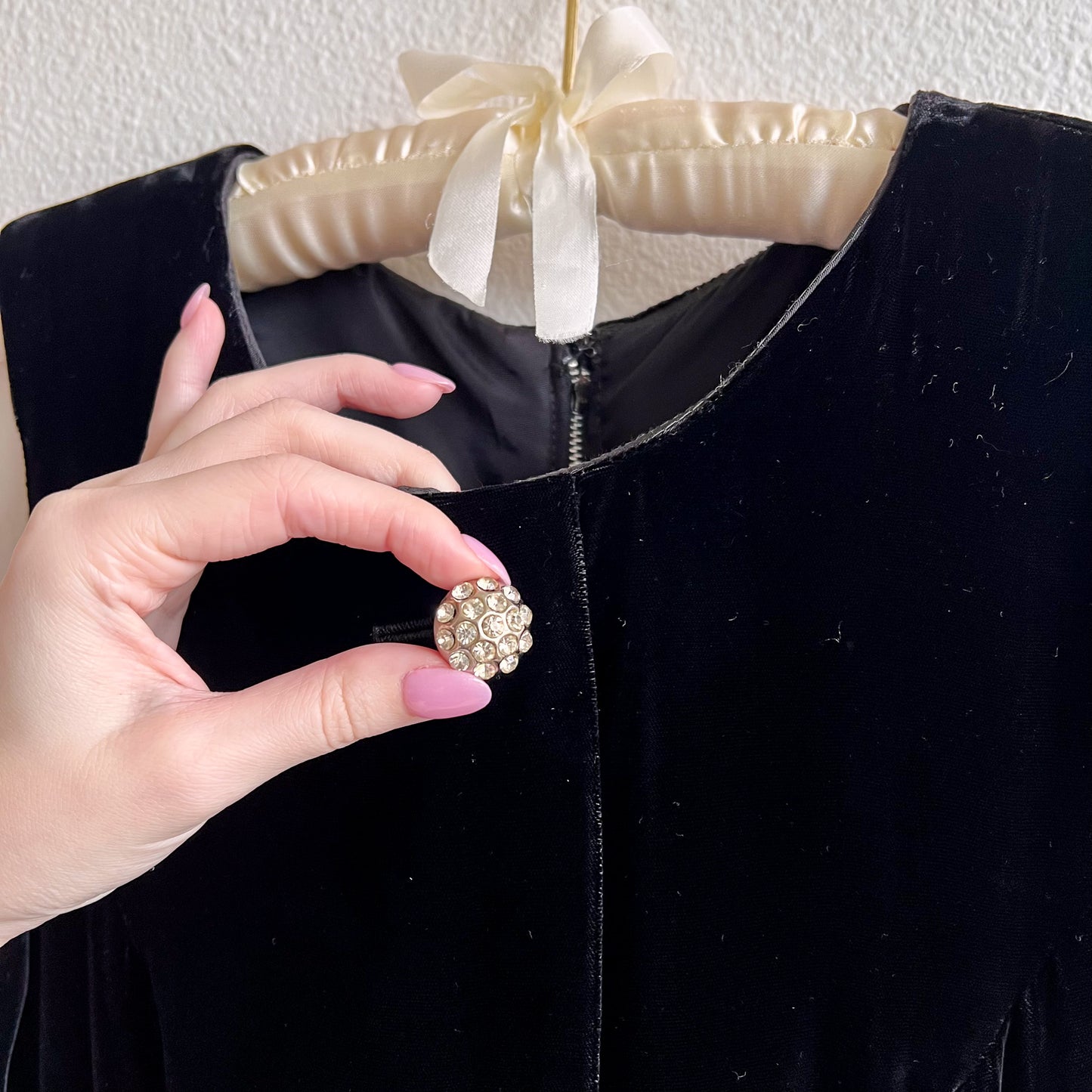1960s Black Velvet Party Dress With Rhinestones (S)