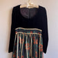 1960s Black Velvet Gown With Metallic Print Skirt (S/M)