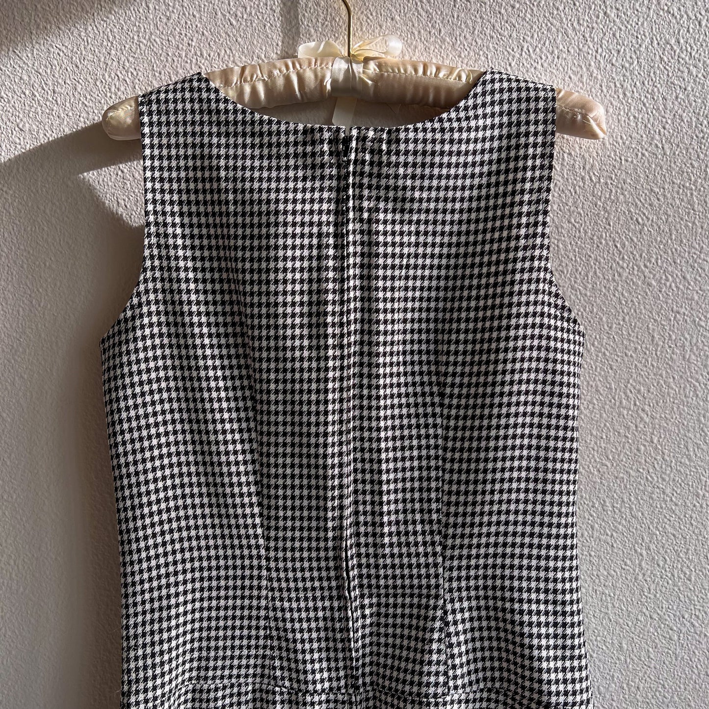 1960s Black and White Houndstooth Mini Dress (S)