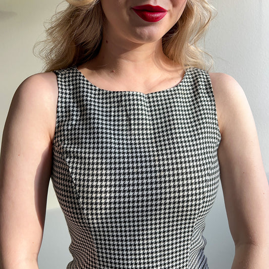 1960s Black and White Houndstooth Mini Dress (S)