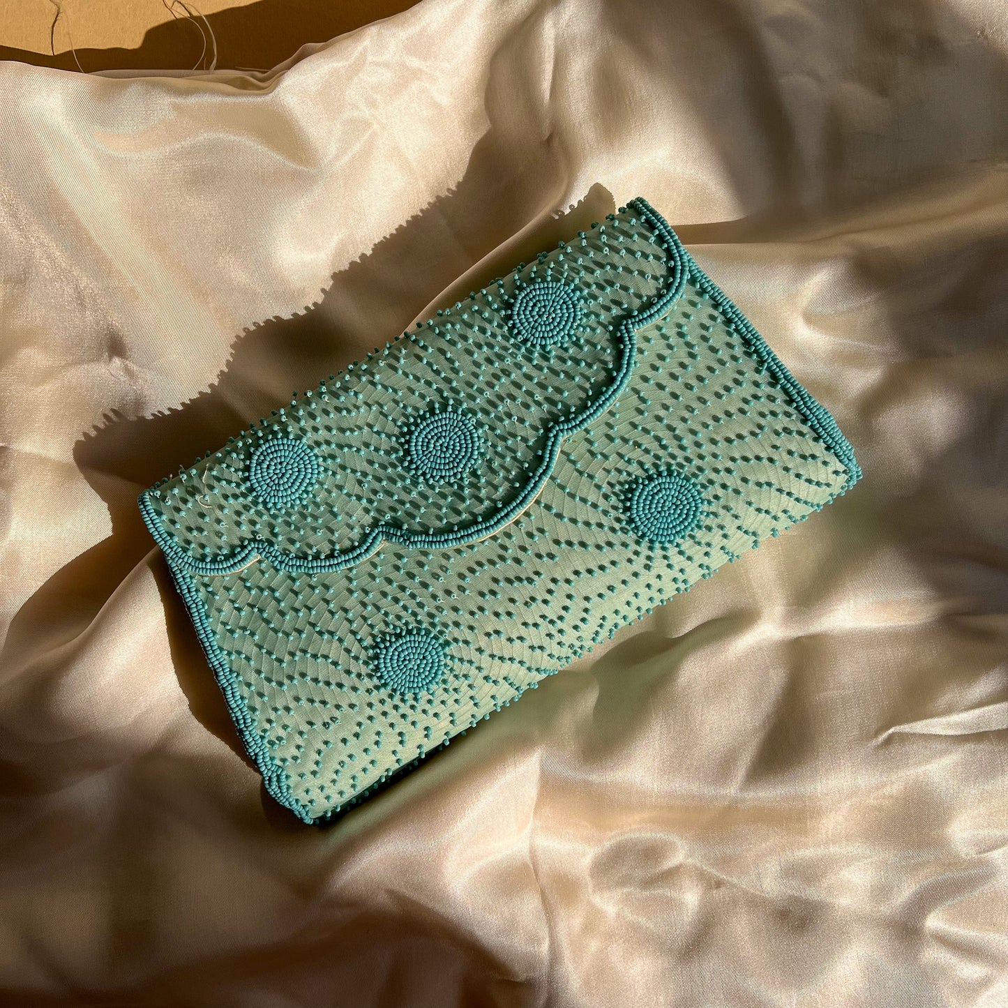 Charming 1960s Soft Blue Beaded Clutch