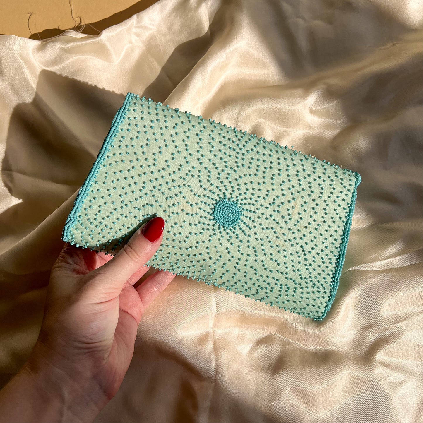 Charming 1960s Soft Blue Beaded Clutch