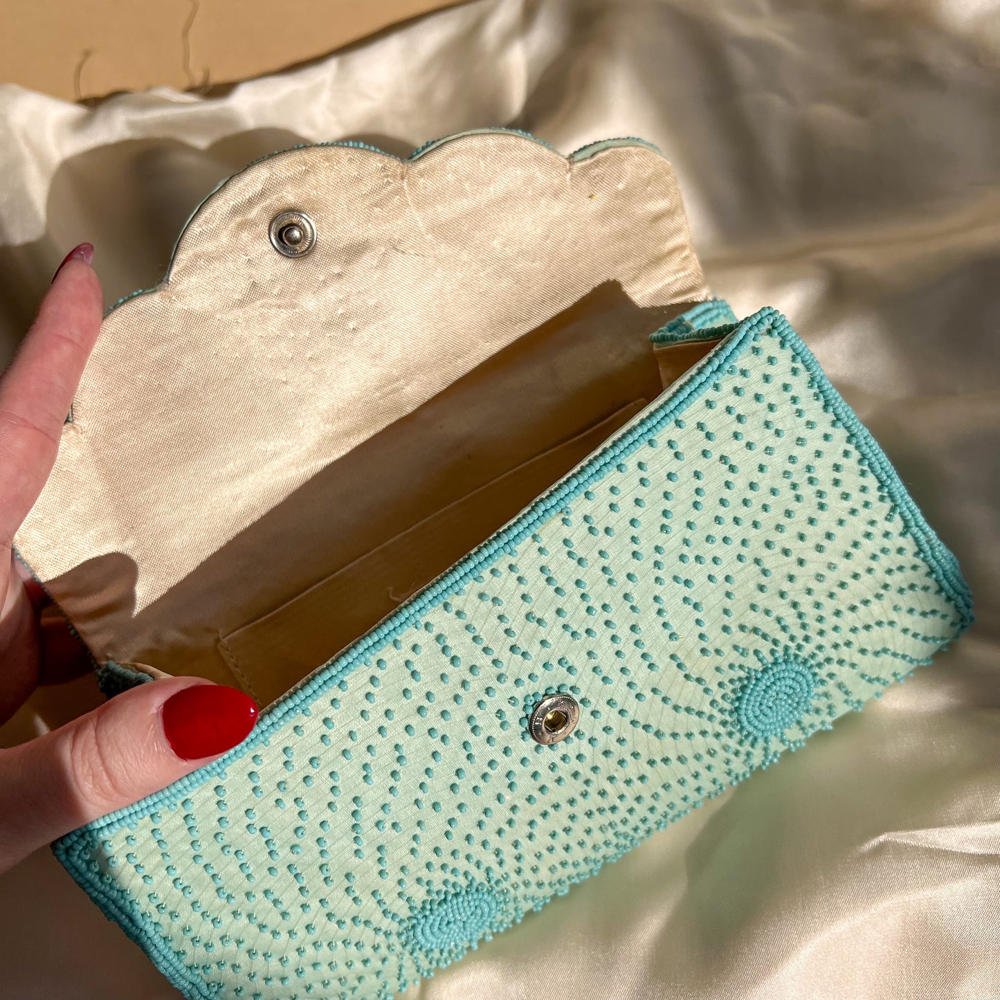 Charming 1960s Soft Blue Beaded Clutch