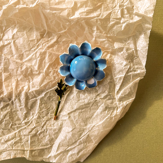 1960s Blue Daisy Flower Brooch