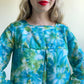 1960s Blue Floral Long Sleeve Baby Doll Dress (M/L)