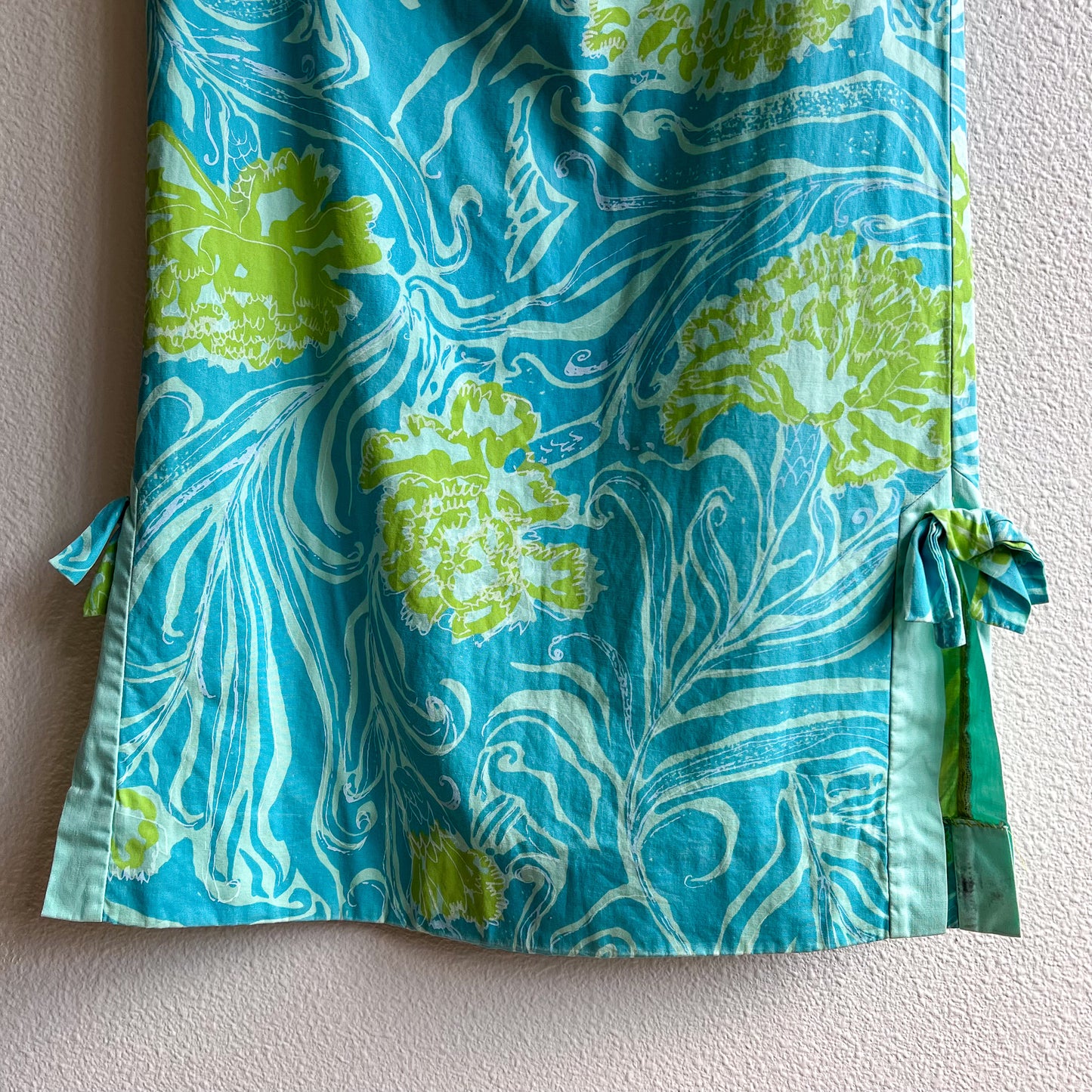 1960s Pale Blue and Green Tropical Print Summer Dress (S)